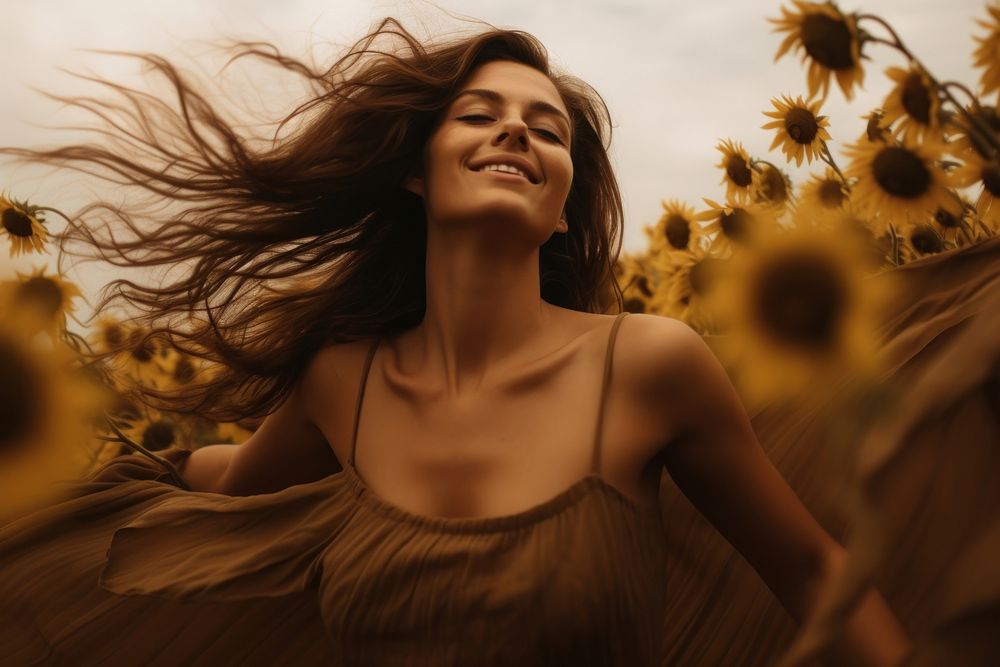 Woman in sunflower field photography portrait adult. AI generated Image by rawpixel.
