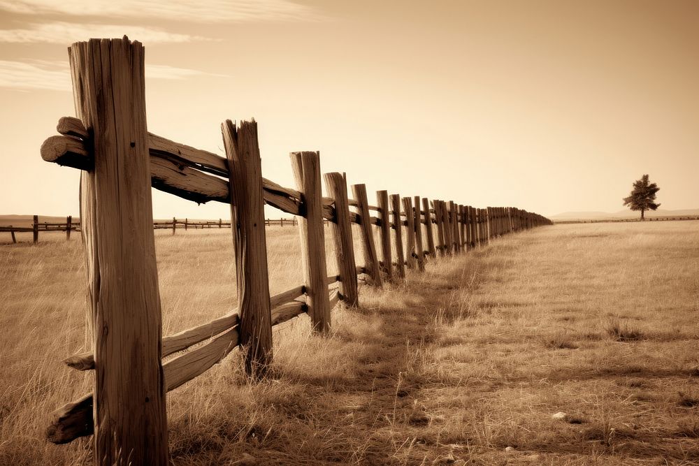 Wooden fence in the farm outdoors nature sky. AI generated Image by rawpixel.