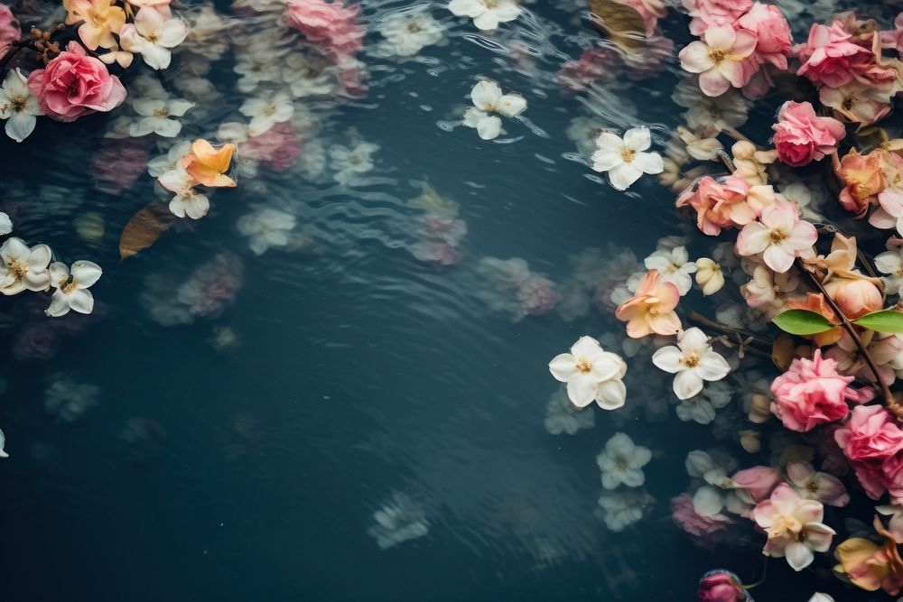 Flowers floating on river surface outdoors blossom nature. AI generated Image by rawpixel.