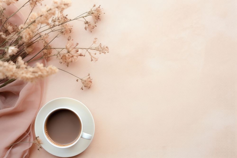 Tabletop workspace coffee flower saucer. AI generated Image by rawpixel.