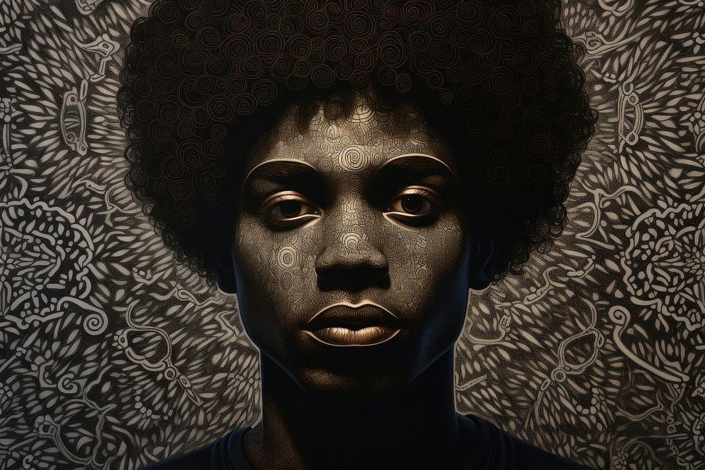 Black man with afro portrait art photography. AI generated Image by rawpixel.