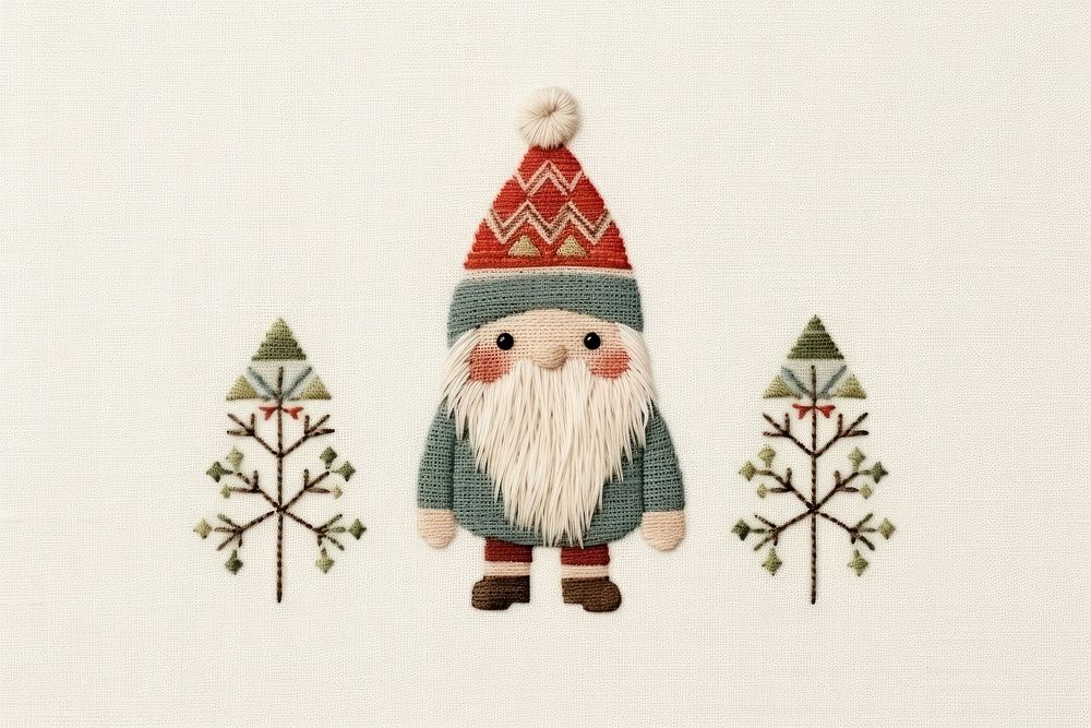 Gnome embroidery celebration christmas. AI generated Image by rawpixel.