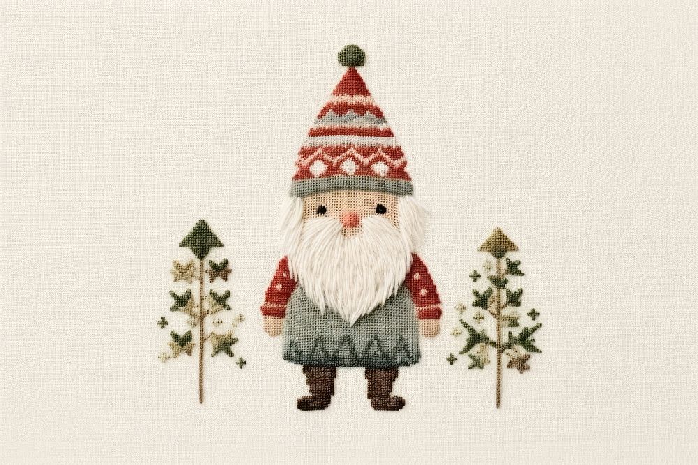 Gnome christmas celebration embroidery. AI generated Image by rawpixel.