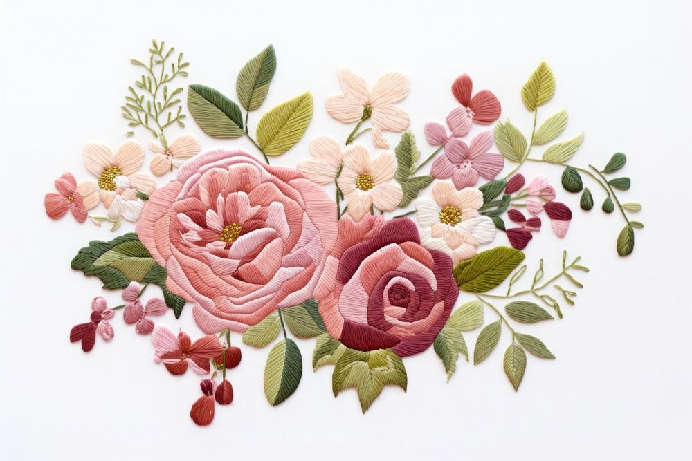 Rose bouquet embroidery pattern flower. AI generated Image by rawpixel.