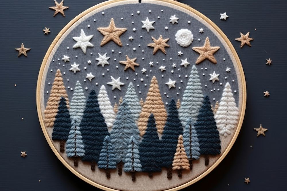 Starry christmas night embroidery celebration pattern. AI generated Image by rawpixel.