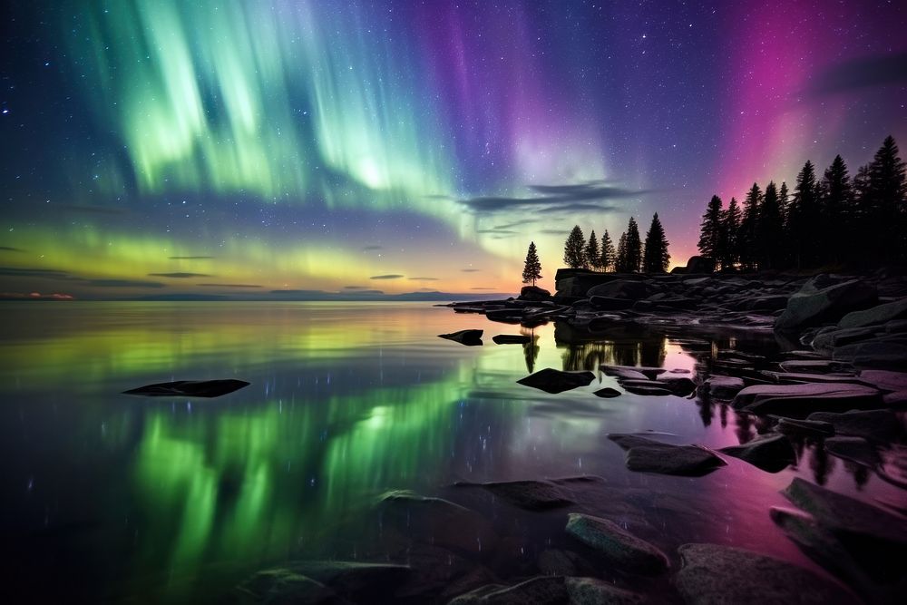 Colorful aurora light landscape outdoors nature. AI generated Image by rawpixel.
