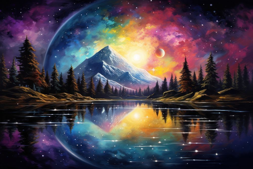 Colorful universe landscape outdoors painting. AI generated Image by rawpixel.