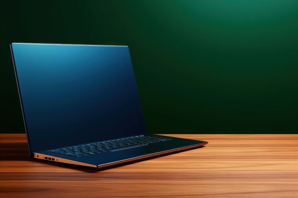 Laptop computer blue wood. AI generated Image by rawpixel.
