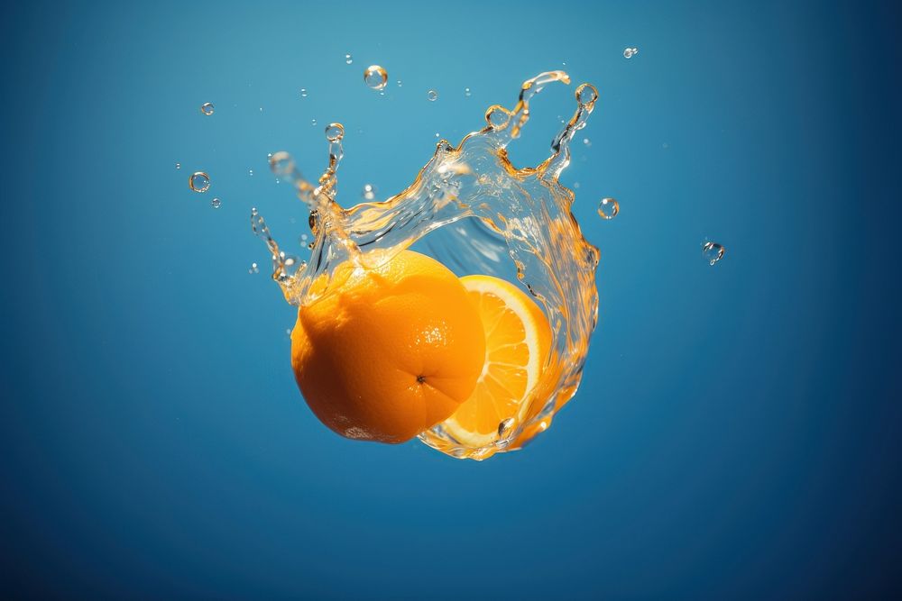 Orange liquid floating fruit food clementine. AI generated Image by rawpixel.