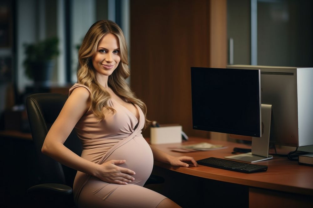 Pregnant business woman computer furniture sitting. AI generated Image by rawpixel.