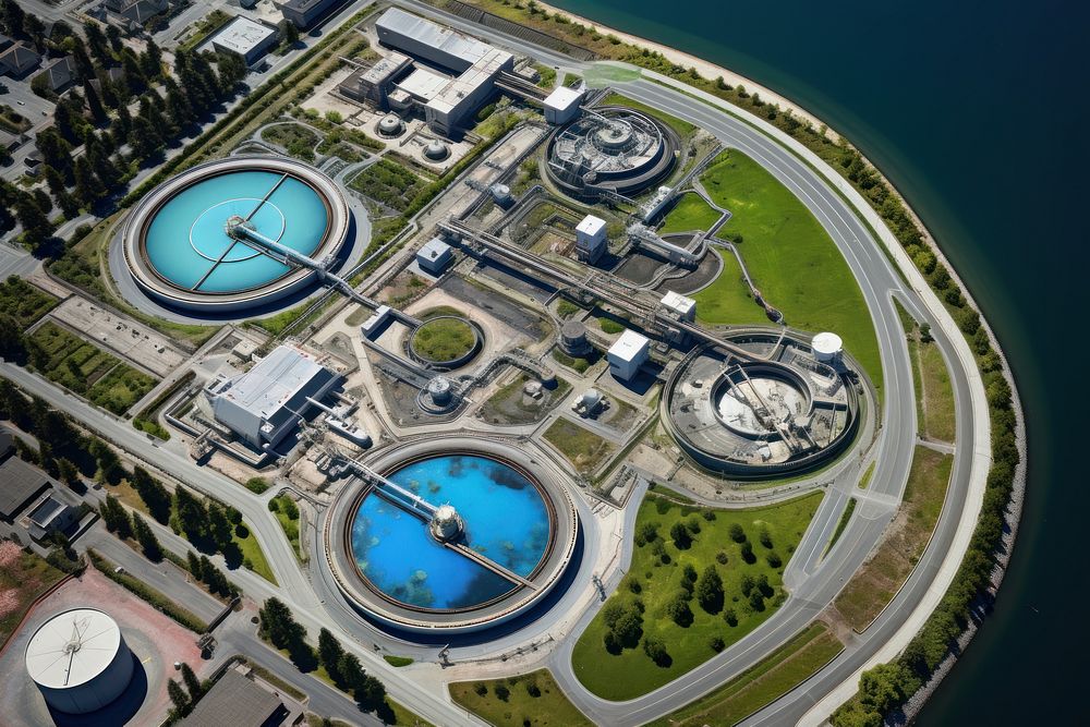 Wastewater treatment architecture outdoors building. AI generated Image by rawpixel.