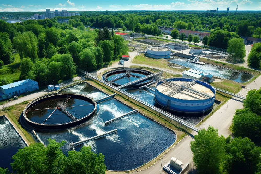 Wastewater treatment architecture outdoors plant. AI generated Image by rawpixel.