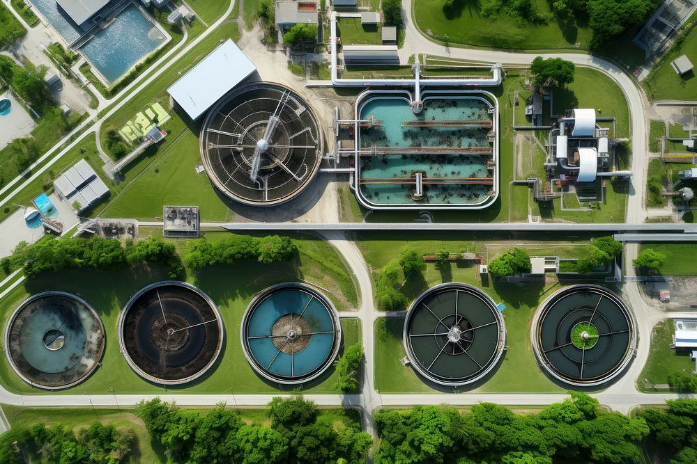 Wastewater treatment architecture outdoors plant. AI generated Image by rawpixel.