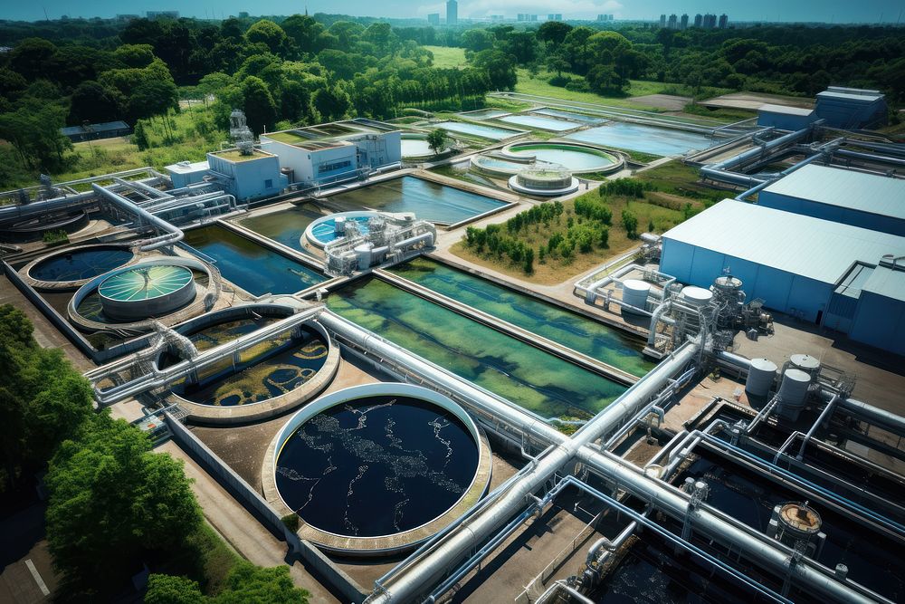 Wastewater treatment outdoors architecture aerial view. AI generated Image by rawpixel.
