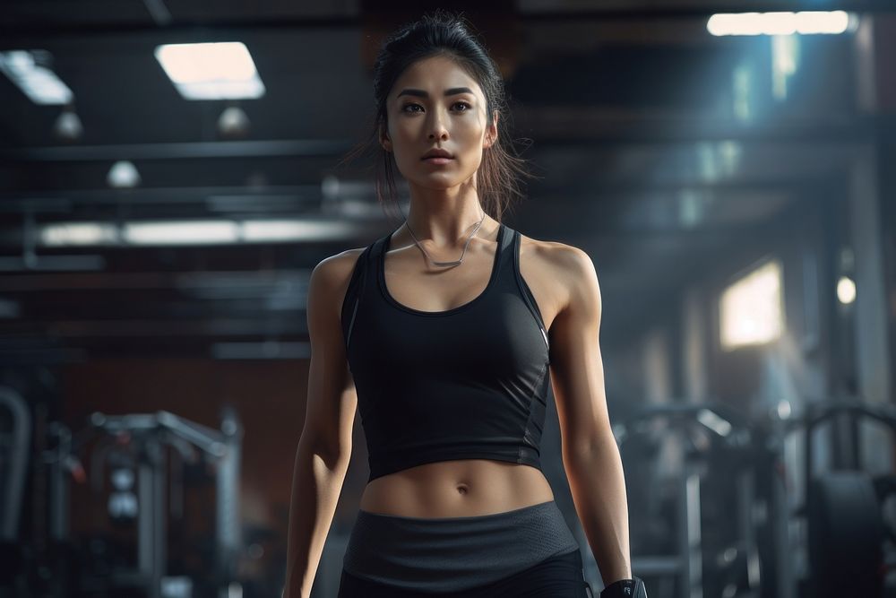 Asian woman in sportswear walking in a gym adult determination concentration. AI generated Image by rawpixel.