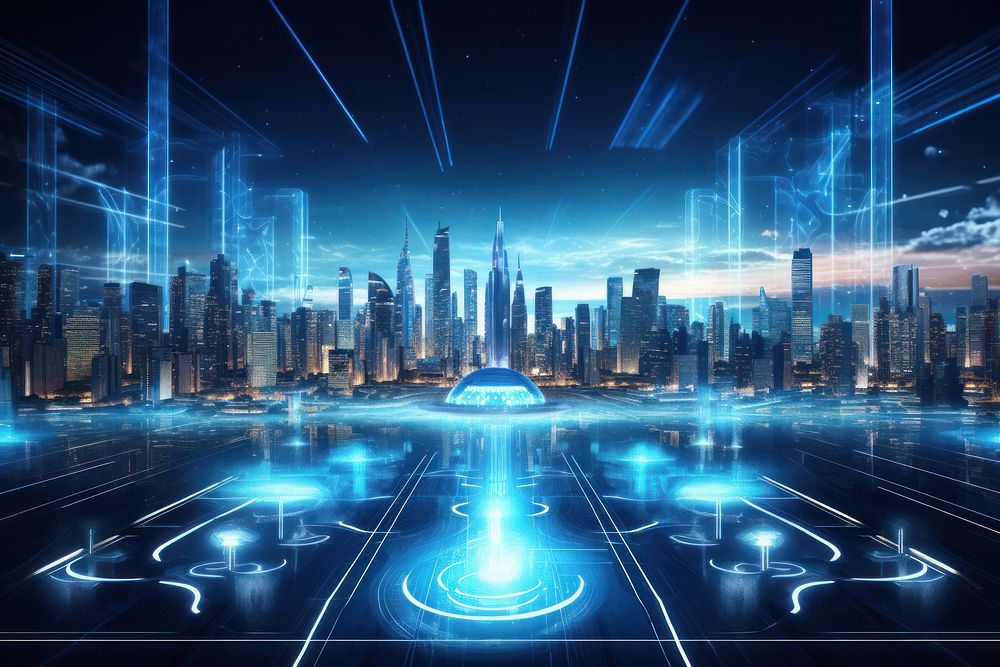 Smart city architecture cityscape blue. AI generated Image by rawpixel.
