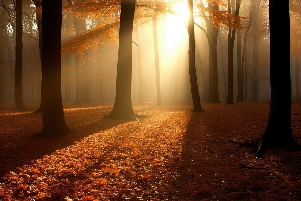 Autumn leaves sunlight outdoors nature. AI generated Image by rawpixel.