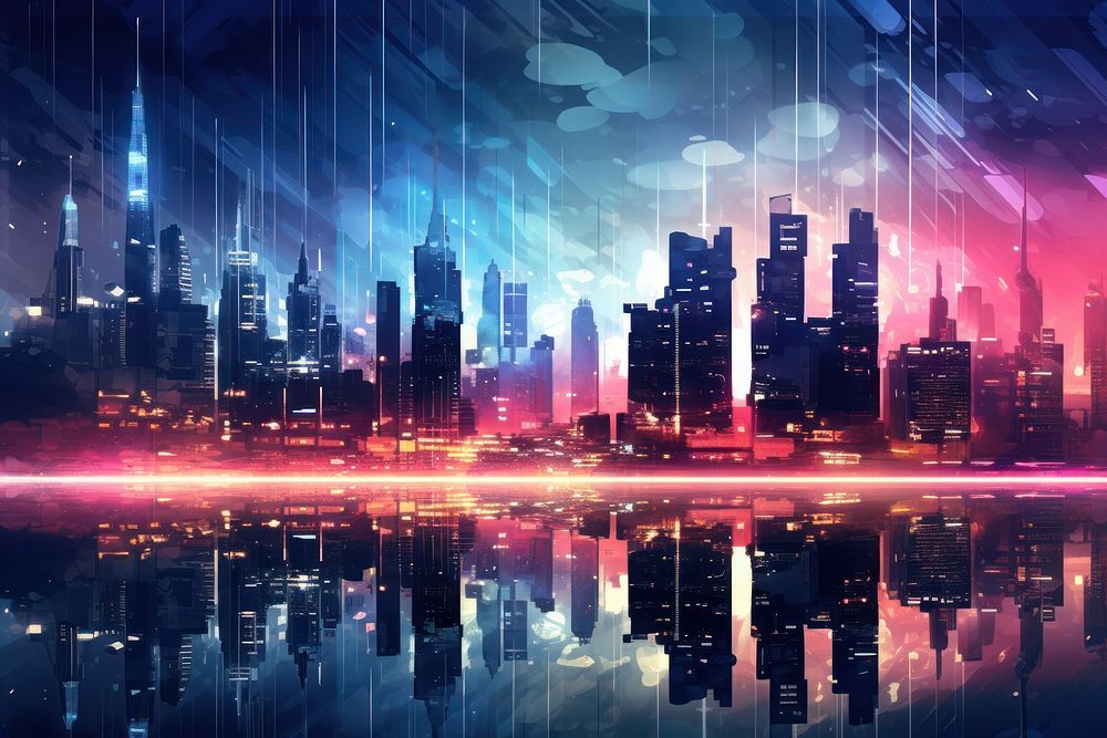Digital city skyline landscape architecture futuristic. AI generated Image by rawpixel.
