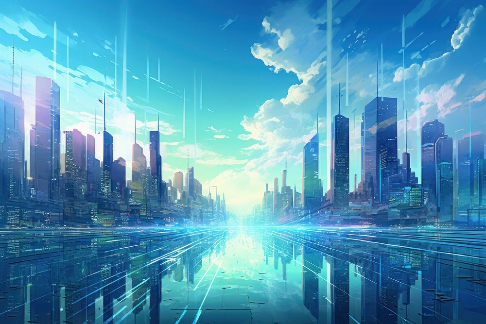 Digital city skyline landscape architecture futuristic. AI generated Image by rawpixel.