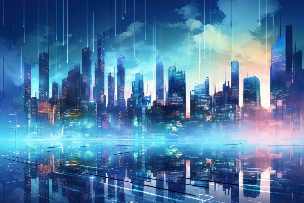 Digital city skyline architecture futuristic metropolis. AI generated Image by rawpixel.