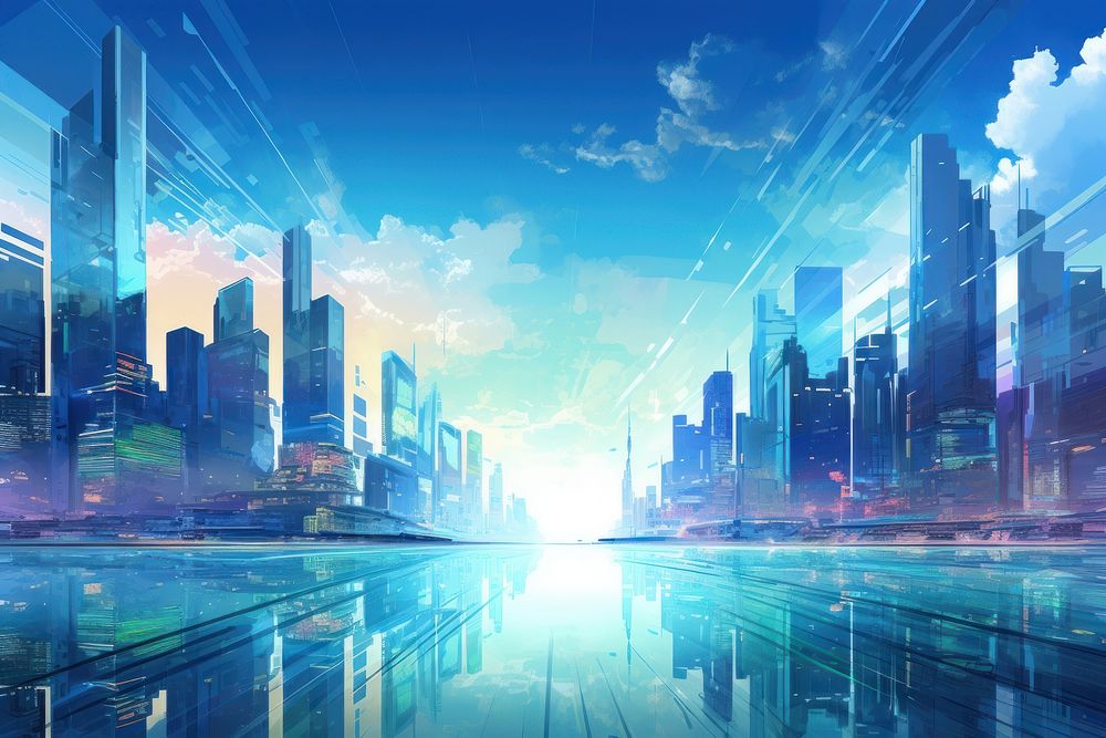 Digital city skyline architecture futuristic cityscape. AI generated Image by rawpixel.