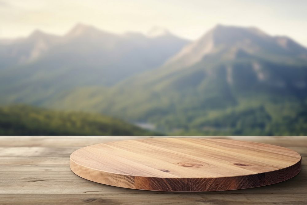 Mountain table wood tranquility. AI generated Image by rawpixel.