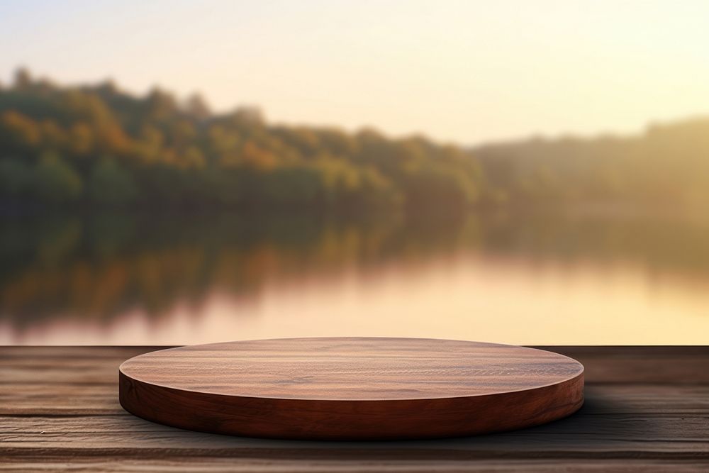 Lake table wood outdoors. 