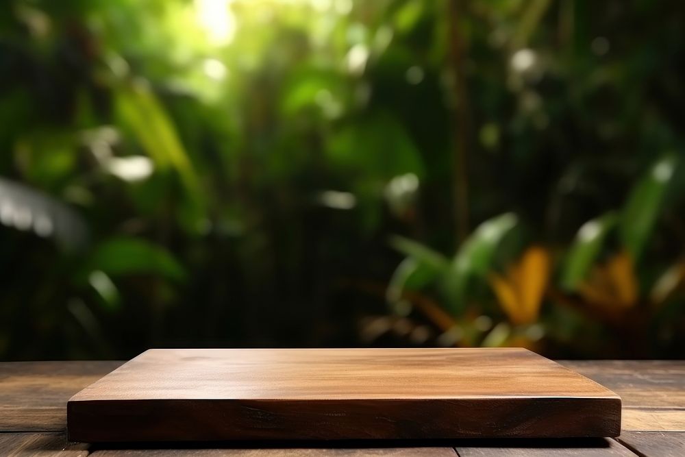 Jungle wood table outdoors. AI generated Image by rawpixel.
