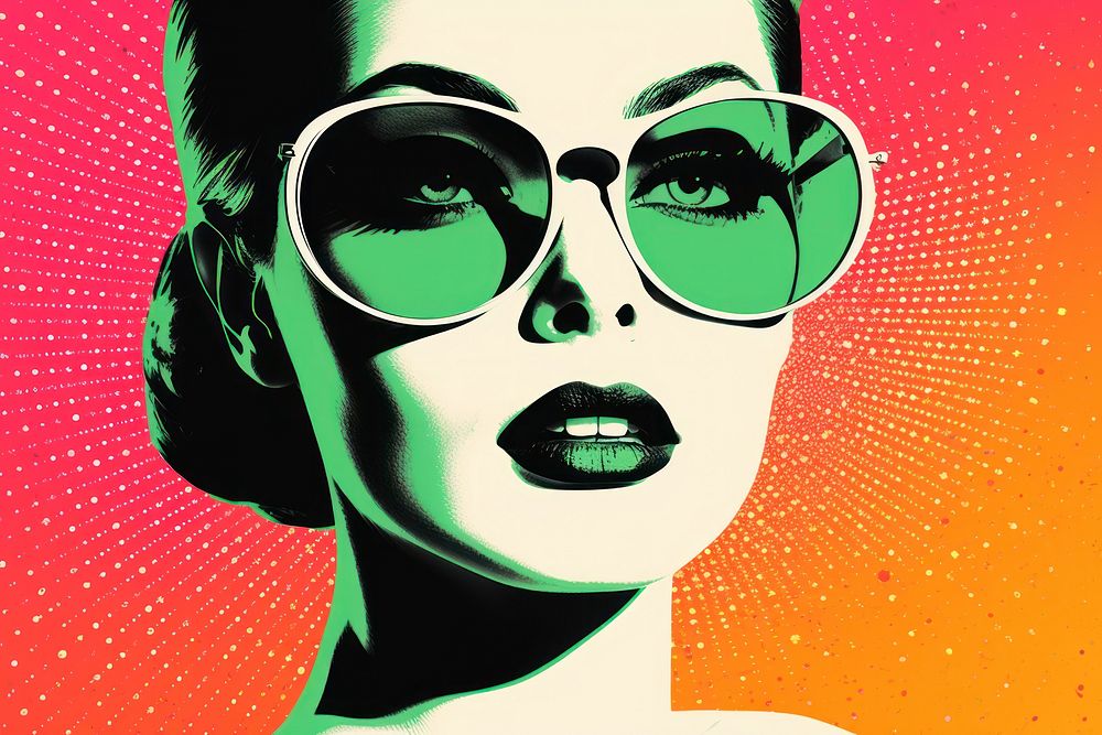 Halftone overlay effect sunglasses poster funky. AI generated Image by rawpixel.