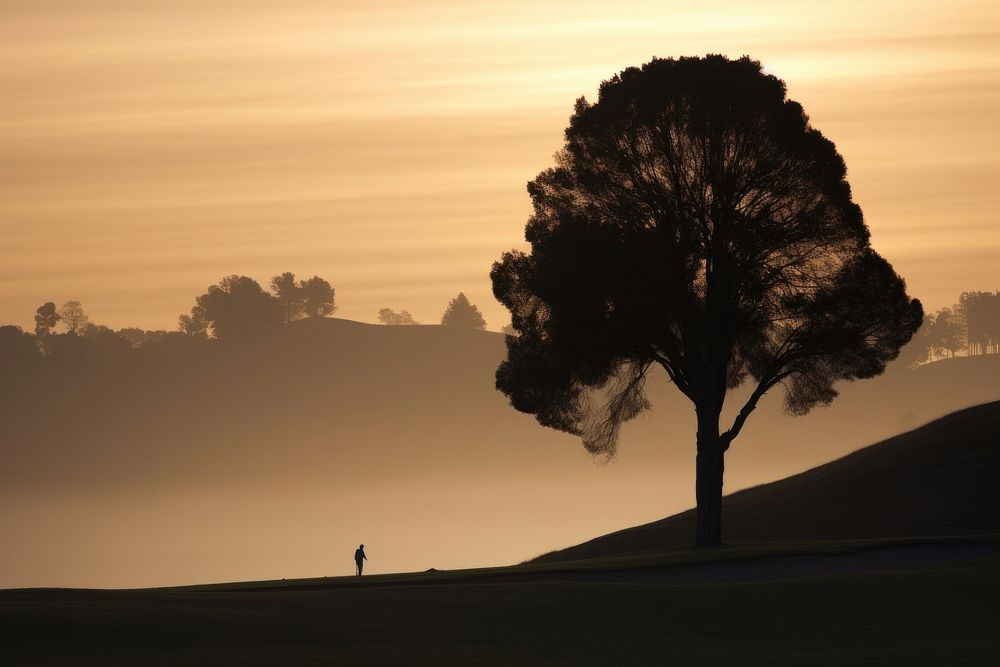 Golf club silhouette landscape backlighting. AI generated Image by rawpixel.