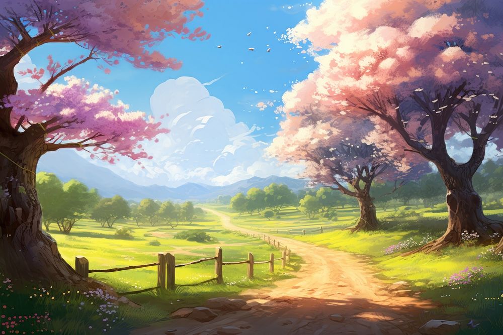 Park walking path blossom landscape outdoors. AI generated Image by rawpixel.