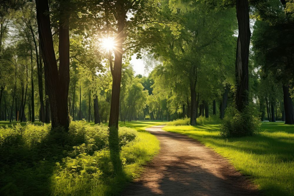 Park walking path grass green tree. AI generated Image by rawpixel.
