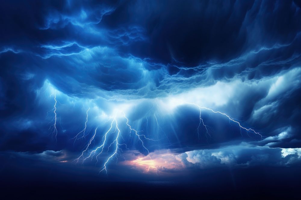 Thunderstorm panoramic backgrounds lightning outdoors. AI generated Image by rawpixel.