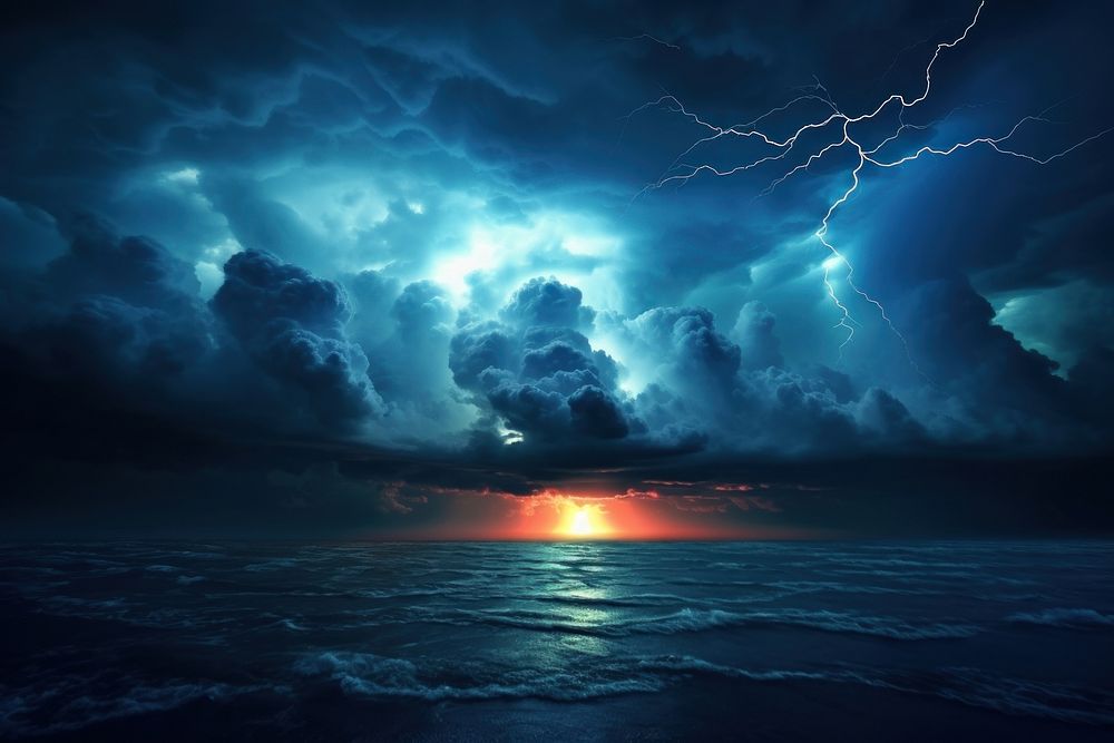 Thunderstorm panoramic sky lightning outdoors. AI generated Image by rawpixel.