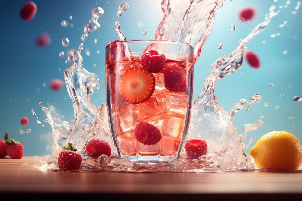 Smoothie liquid floating raspberry cocktail fruit. AI generated Image by rawpixel.