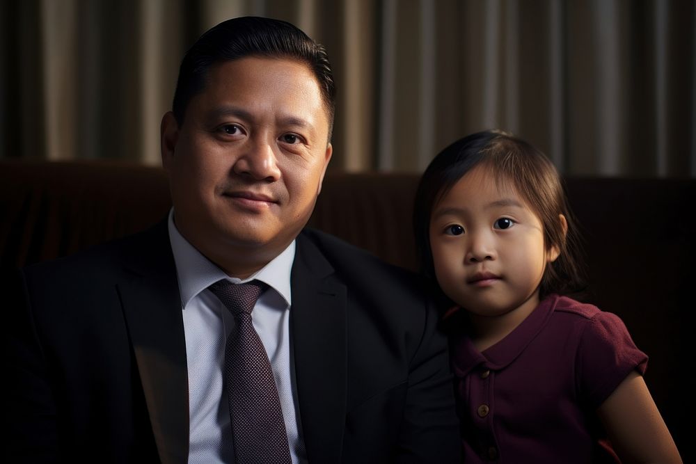 Asian family child portrait sitting. AI generated Image by rawpixel.