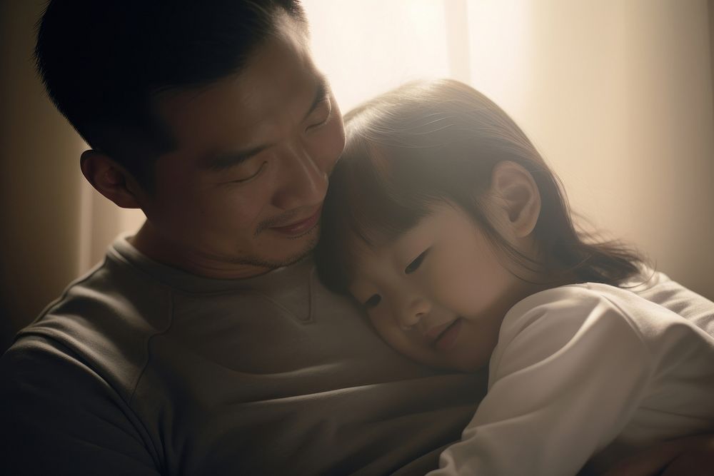 Asian family sleeping portrait sitting. AI generated Image by rawpixel.