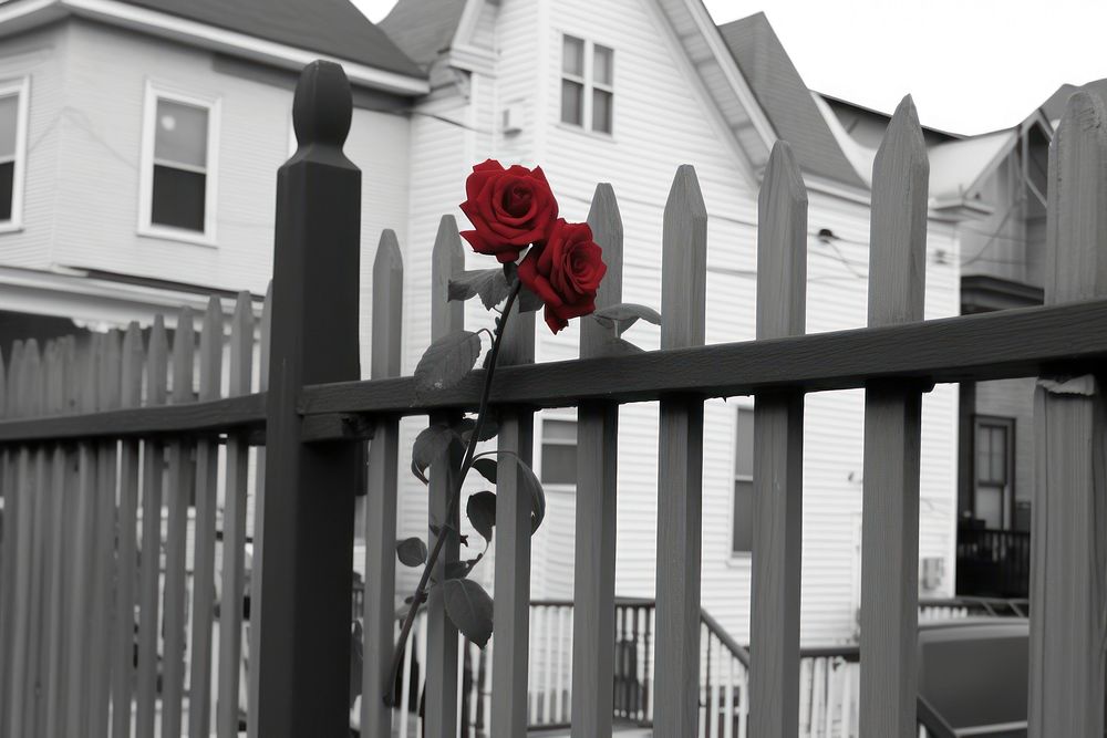 Red rose outdoors flower fence. AI generated Image by rawpixel.