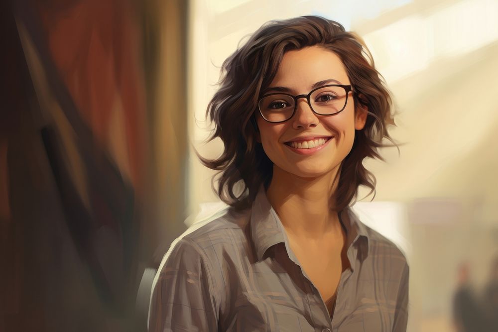 Woman smiling glasses looking female. AI generated Image by rawpixel.