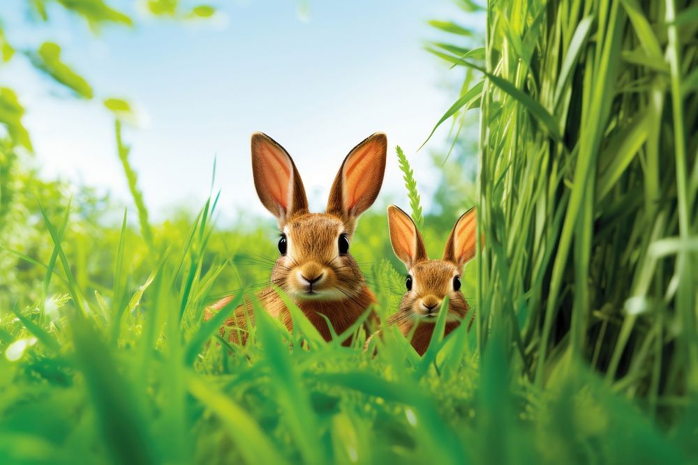 Rabbits animal mammal grass. AI generated Image by rawpixel.
