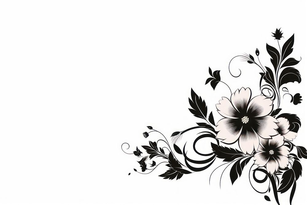 Decorative flower border pattern black monochrome. AI generated Image by rawpixel.