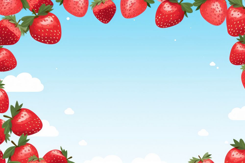 Cartoon strawberries border backgrounds strawberry fruit. AI generated Image by rawpixel.