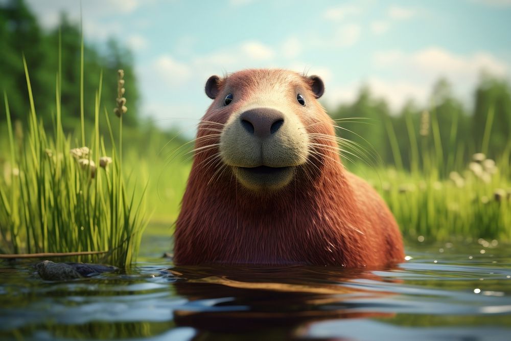 Capybara wildlife outdoors cartoon. AI generated Image by rawpixel.