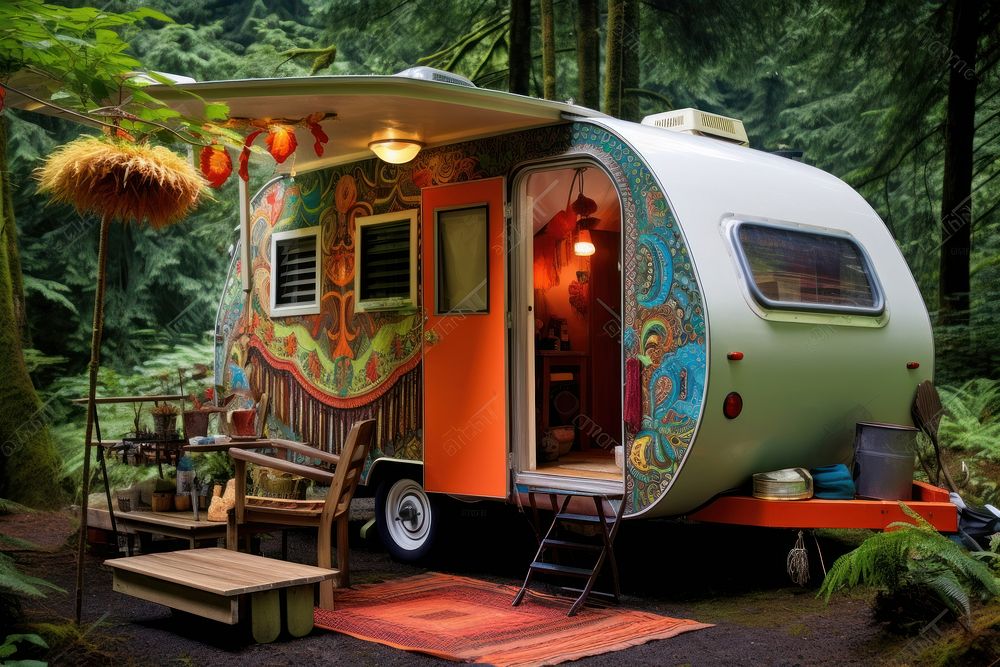 Caravan outdoors architecture vehicle. AI generated Image by rawpixel.