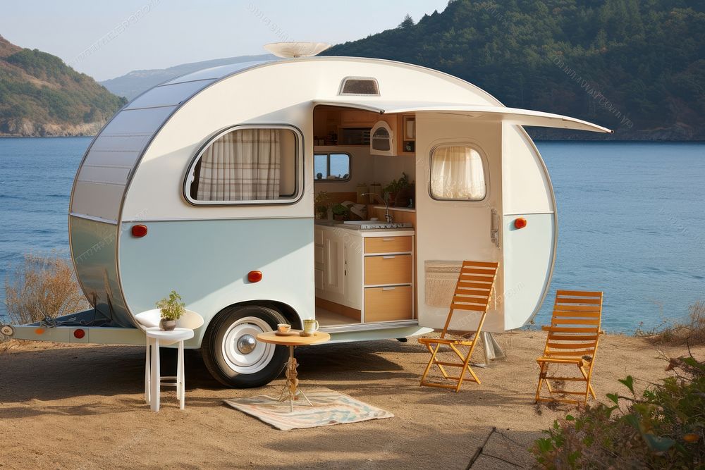 Caravan architecture outdoors vehicle. AI generated Image by rawpixel.