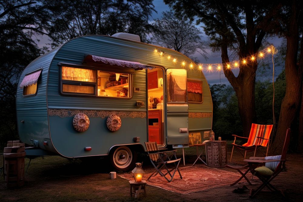 Caravan outdoors architecture vehicle. AI generated Image by rawpixel.