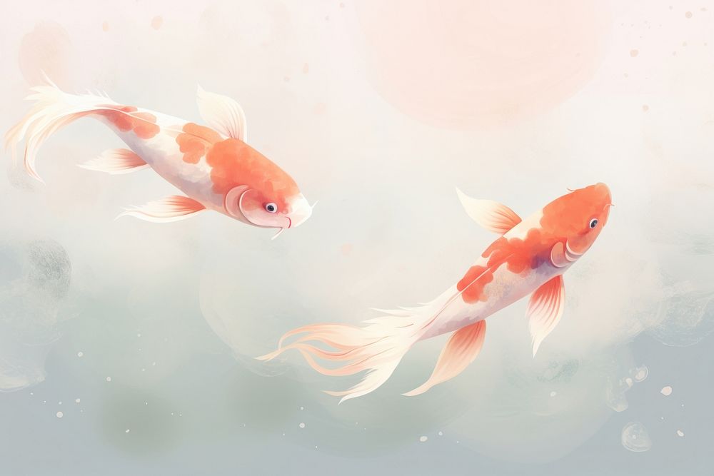 Soft orange and soft red koi fishes goldfish animal underwater. AI generated Image by rawpixel.