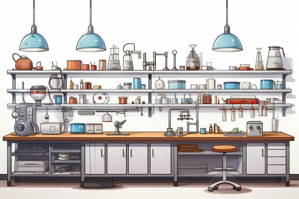 Science lab furniture kitchen shelf. AI generated Image by rawpixel.