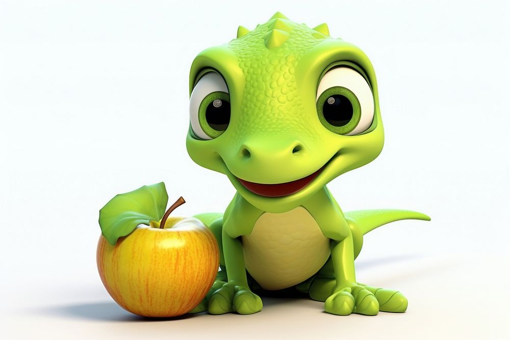 Green lizard animal apple cute. AI generated Image by rawpixel.