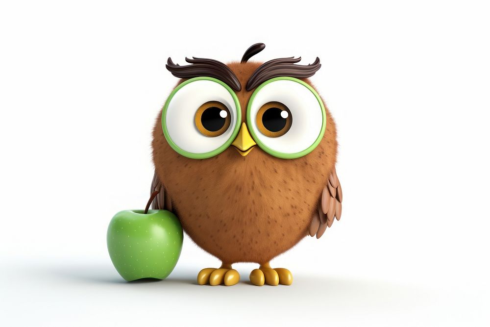 Owl apple white background anthropomorphic. AI generated Image by rawpixel.